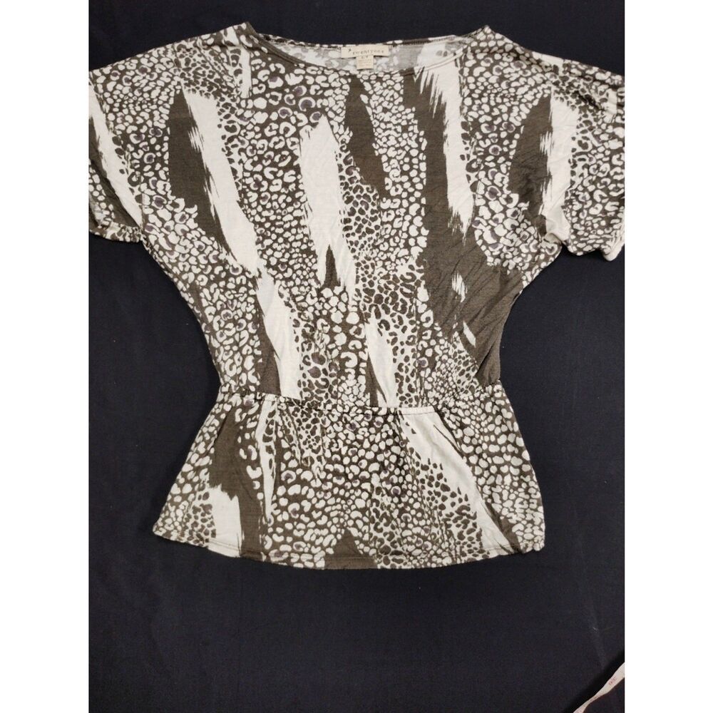 Twenty One Cute Olive & Ivory Printed Peplum Work Office Dress Top